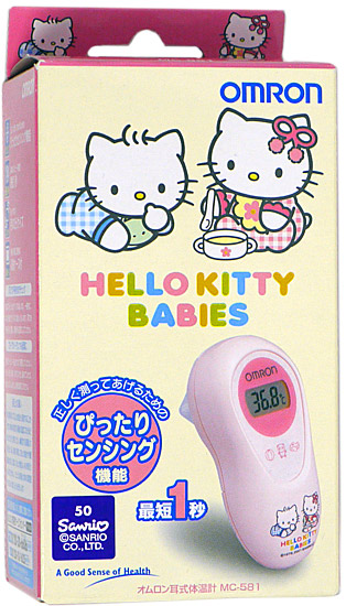 【新品】【新品(箱きず・やぶれ)】 オムロン製　耳式体温計 ハローキティベイビーズ MC-581