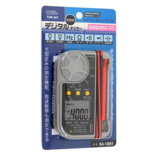 【新品】OHM　デジタルマルチテスター　TDB-401 (04-1891)