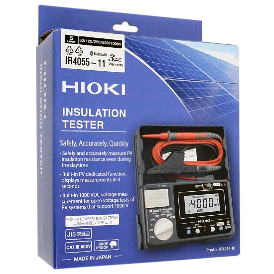 【新品】HIOKI　太陽光発電システム用絶縁抵抗計　IR4055-11
