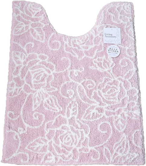 【新品】【新品(開封のみ)】 センコー　ロングトイレマット クリアローズ2 エレガントな薔薇模様 約80×60cm　87841　ライトピンク