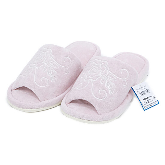 【新品】【新品(開封のみ)】 センコー　スリッパ クリアローズ2 エレガントな薔薇模様 フリーサイズ　67150　ライトピンク