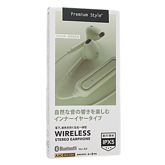 【新品】PGA　ワイヤレスステレオイヤホン Premium Style PG-BTE12IE6GR　グリーン