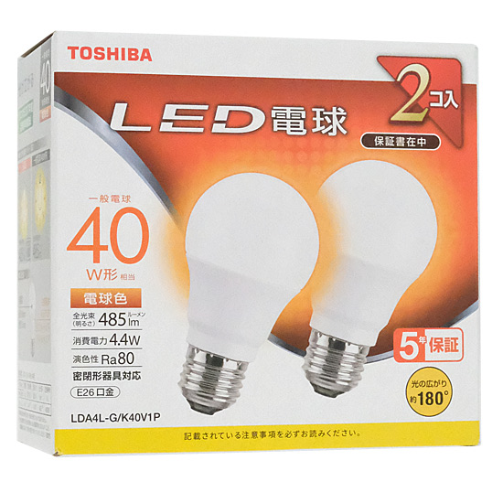 【新品】TOSHIBA　LED電球 電球色　LDA4L-G/K40V1P