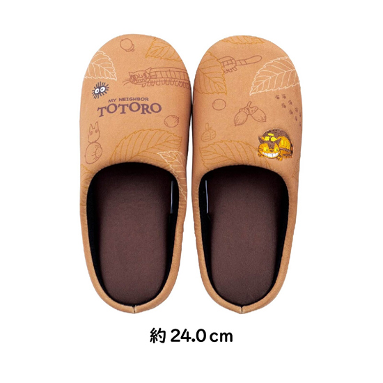 【新品】【新品(開封のみ)】 センコー　トトロの刺繍がポイントのソフトスリッパ どんぐりネコバス 約24.0cm　64891　ベージュ