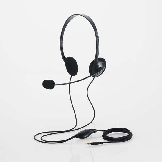 【新品】ELECOM　両耳小型有線オーバーヘッドセット　HS-HP14STBK　ブラック