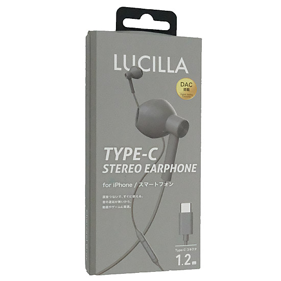 【新品】LUCILLA　高音質Type-Cイヤホン　HPTCLU003GY　チャコールグレー
