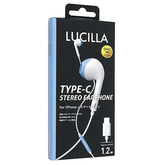 【新品】LUCILLA　高音質Type-Cイヤホン　HPTCLU002LBL　ライトブルー