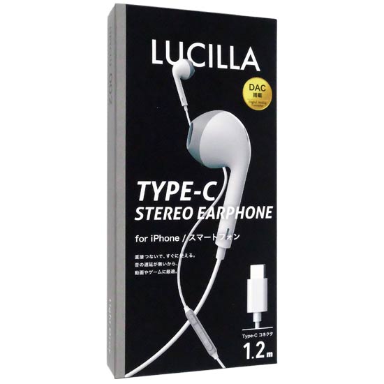 【新品】LUCILLA　高音質Type-Cイヤホン　HPTCLU002LGY　ライトグレー