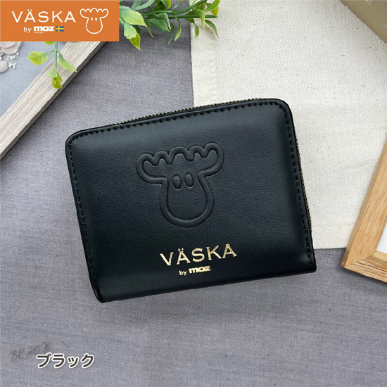 【新品】【新品(開封のみ)】 VASKA by moz　エンボスフェイス 二つ折り財布 札入れ　VMS-0073　ブラック