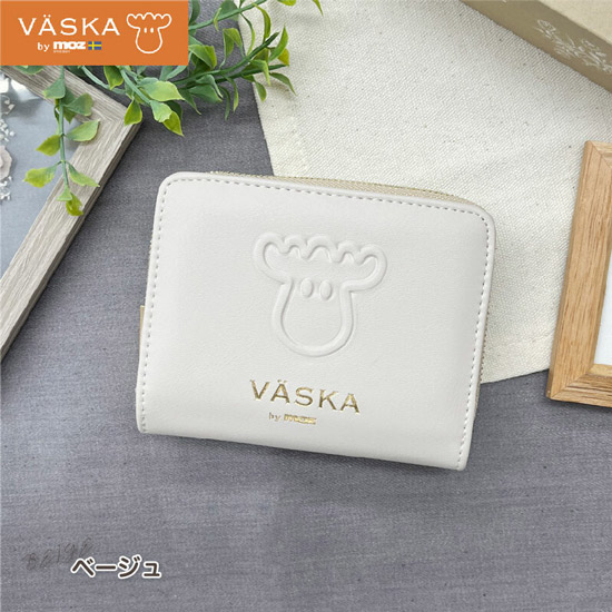 【新品】【新品(開封のみ)】 VASKA by moz　エンボスフェイス 二つ折り財布 札入れ　VMS-0073　ベージュ