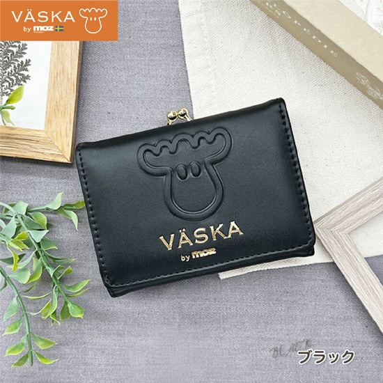 【新品】【新品(開封のみ)】 VASKA by moz　エンボスフェイス がま口コンパクト財布 財布　VMS-0072　ブラック