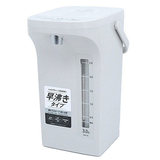 【新品】ピーコック　電気ポット 電動給湯式 早沸きタイプ 3.0L　WMR-30(WH)　アッシュホワイト