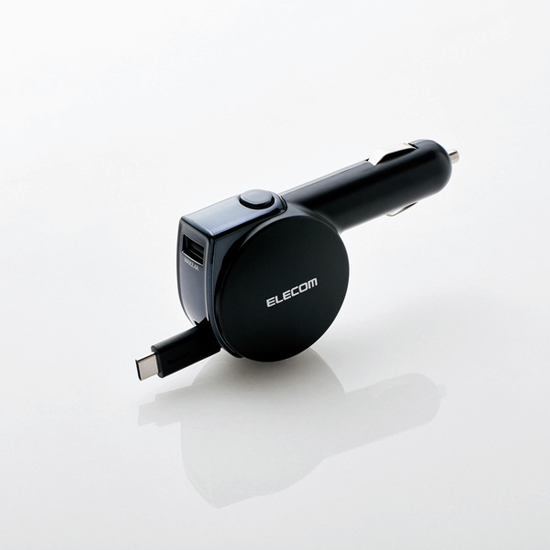 【新品】ELECOM　車載充電器 5.4A・巻取りType-C&USB　MPA-CCC05BK　ブラック
