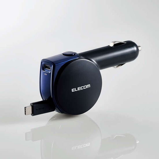 【新品】ELECOM　リール式USB Type-Cポート搭載シガーチャージャー　MPA-CCCPD02BK　ブラック