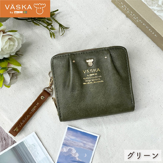 【新品】【新品(開封のみ)】 VASKA by moz　ロキシー ラウンドファスナー札入れ　VS-0322　グリーン