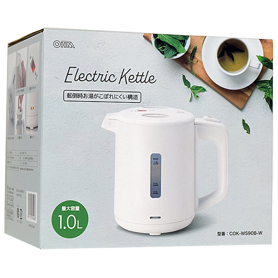 【新品】オーム電機　電気ケトル 1.0L　COK-WS90B-W　ホワイト