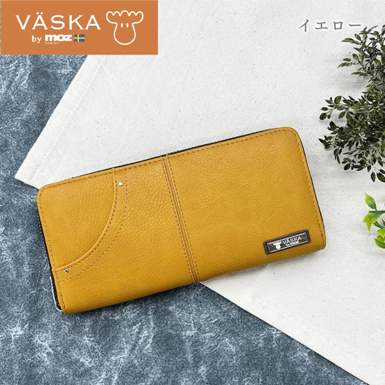 【新品】【新品(開封のみ)】 VASKA by moz　フレッツ ラウンドファスナー長財布　VS-0421　イエロー