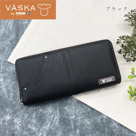 【新品】【新品(開封のみ)】 VASKA by moz　フレッツ ラウンドファスナー長財布　VS-0421　ブラック