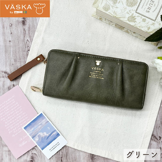 【新品】【新品(開封のみ)】 VASKA by moz　ロキシー ラウンドファスナー長財布　VS-0321　グリーン