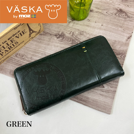 【新品】【新品(開封のみ)】 VASKA by moz　カリオン ラウンドファスナー長財布　VS-0131　グリーン