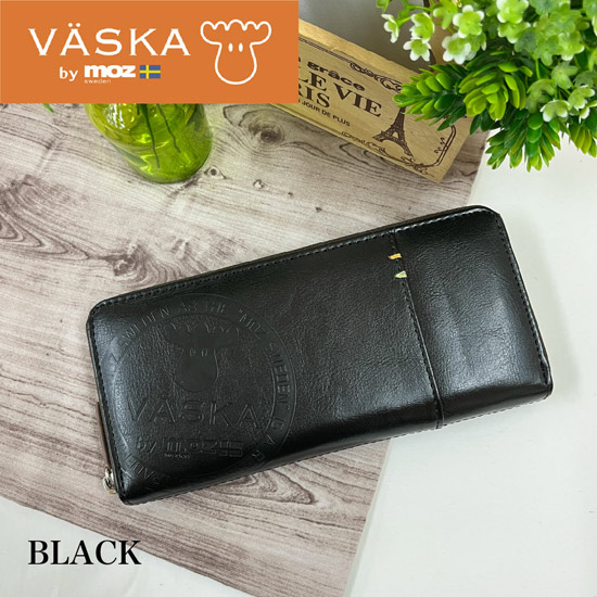 【新品】【新品(開封のみ)】 VASKA by moz　カリオン ラウンドファスナー長財布　VS-0131　ブラック