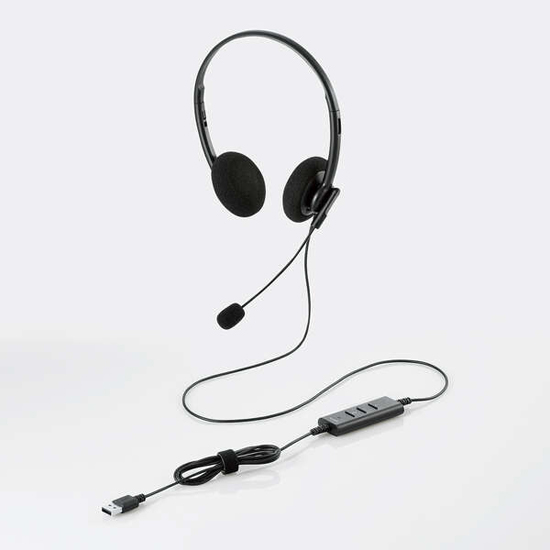 【新品】【新品訳あり(箱きず・やぶれ)】 ELECOM　小型両耳ノイズリダクションヘッドセット HS-HP103UNCBK　ブラック