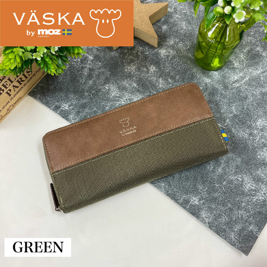【新品】【新品(開封のみ)】 VASKA by moz　グルーシス ラウンドファスナー長財布　VS-0121　グリーン
