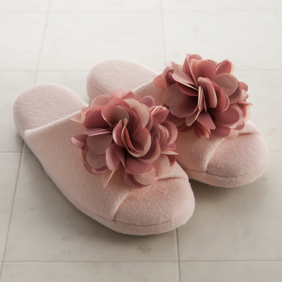 【新品】【新品(開封のみ)】 センコー　フェミニンスタイルの花モチーフ付きスリッパ コンフォ L 約23.5-25.5cm　91897　ピンク