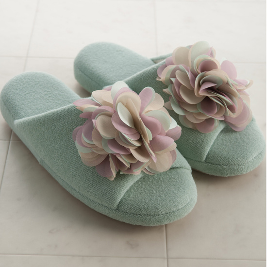 【新品】【新品(開封のみ)】 センコー　フェミニンスタイルの花モチーフ付きスリッパ コンフォ M 約21.5-23.5cm　49389　ブルー