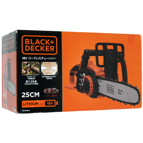 【新品】【新品(開封のみ)】 BLACK&DECKER　コードレスチェーンソー 18V 2.0Ah 250mm　GKC1825L2