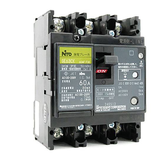 【新品】【新品訳あり(箱きず・やぶれ)】 日東工業　漏電ブレーカ GE63CX 3P 60A F30