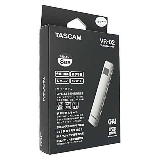 【中古】TASCAM　ワイドFMチューナー搭載 ICレコーダー　VR-02-BR　ブラウン　未使用