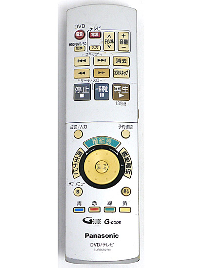 【中古】Panasonic　DVDビデオレコーダー用 リモコン EUR7655Y10　本体いたみ