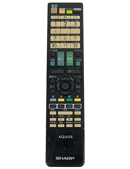 【中古】SHARP製　液晶テレビ用リモコン GB080WJSA　電池カバーなし　本体いたみ