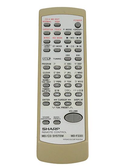 【中古】SHARP　オーディオリモコン RRMCG0287AWSA