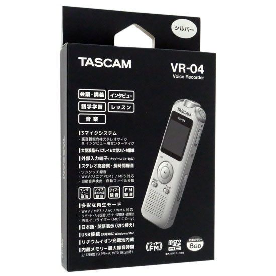 【中古】TASCAM　ワイドFMチューナー搭載 ボイスレコーダー　VR-04-S　シルバー　未使用