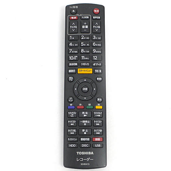【中古】TOSHIBA製　DVDレコーダー用 リモコン SE-R0415　電池カバーなし