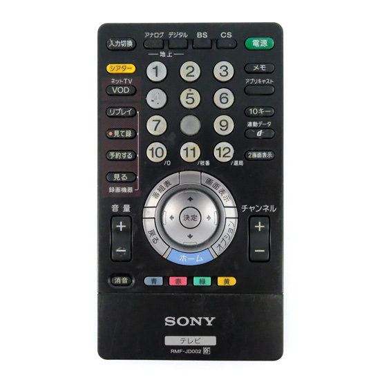 【中古】SONY　テレビリモコン　RMF-JD002　文字消え