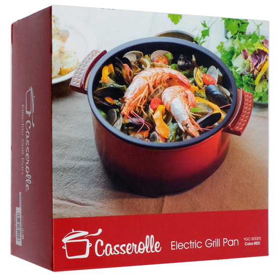 【中古】YAMAZEN　電気グリル鍋 Casserolle YGC-800(R)　レッド　未使用