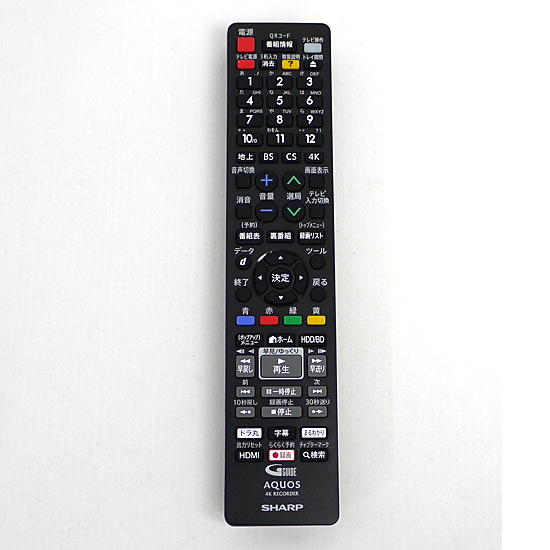 【中古】SHARP製　4Kレコーダー用リモコン GB282PA