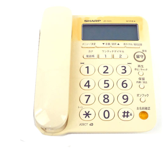 【中古】SHARP　コードレス電話機(親機のみ)　JD-G31　受話器コードなし　本体いたみ