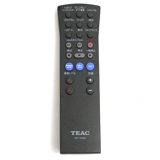 【中古】TEAC　オーディオリモコン RC-1069　電池カバーなし