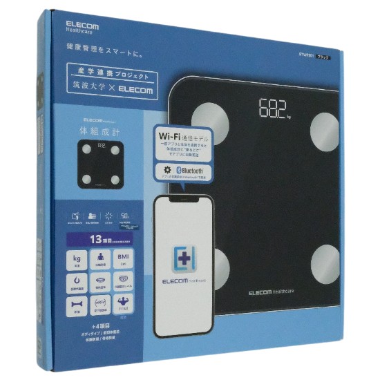 【中古】ELECOM　Bluetooth+Wi-Fi通信機能搭載体組成計 エクリア　HCS-BTWFS01BK　ブラック　修理品 元箱あり